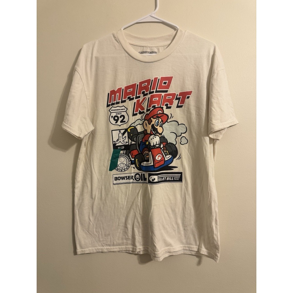 Super Mario Kart Racing Team‎ Men's White Graphic Tshirt Size Large 100% Cotton